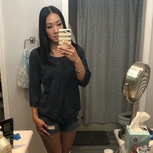 Banana Republic Navy Pleated Button Down Blouse